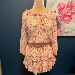 LoveShackFancy Popover Dress Floral Pink Ruffle Dress XS
